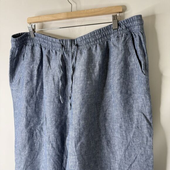 LL Bean 100% Linen Pull On Pants Size 20W Wide Leg Blue Travel Coastal Beachy - Picture 3 of 10